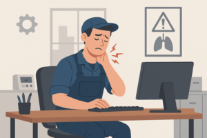 Professionnel présentant une douleur à l'épaule liée aux gestes de travail répétitifs